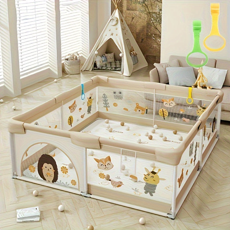 Cushioned Baby Play Yard with Animal Prints for Safe Indoor & Outdoor Exploration | Thomler