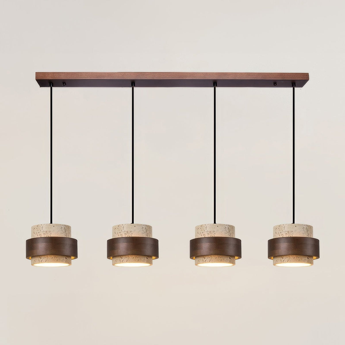 Deckenleuchte aus Stein und Holz, 17 cm, hängende Lampe aus natürlichem Travertin für Esstisch, Kücheninsel, Nachttisch, minimalistisch, verstellbar | Thomler