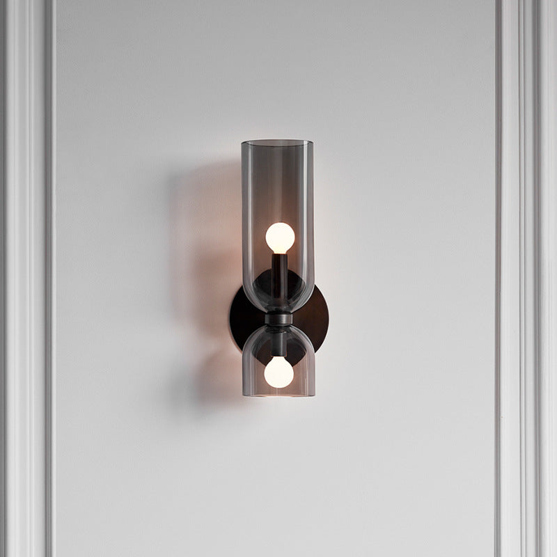 Aplique de pared de vidrio con cableado directo, casquillo E12 para dormitorios, salas de estar, pasillos, lámpara de acento para interiores, iluminación de pared cilíndrica moderna 110V | Thomler