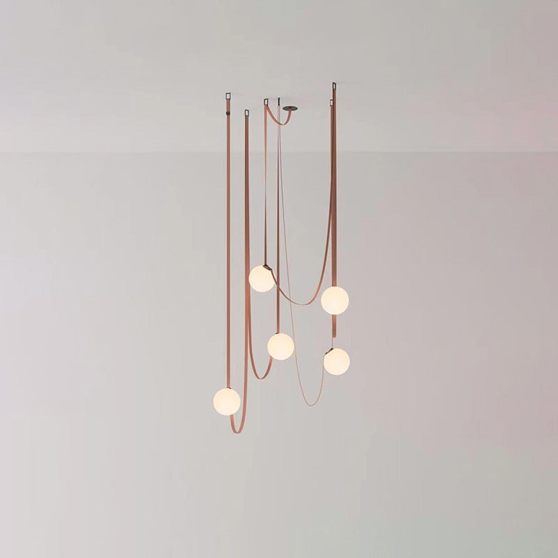 Leather Hanging Lamp with Glass Shade 6-Inch Brown Fixture for Kitchen Island Dining Table Multi-Light Ceiling Suspension for Modern Contemp | Thomler