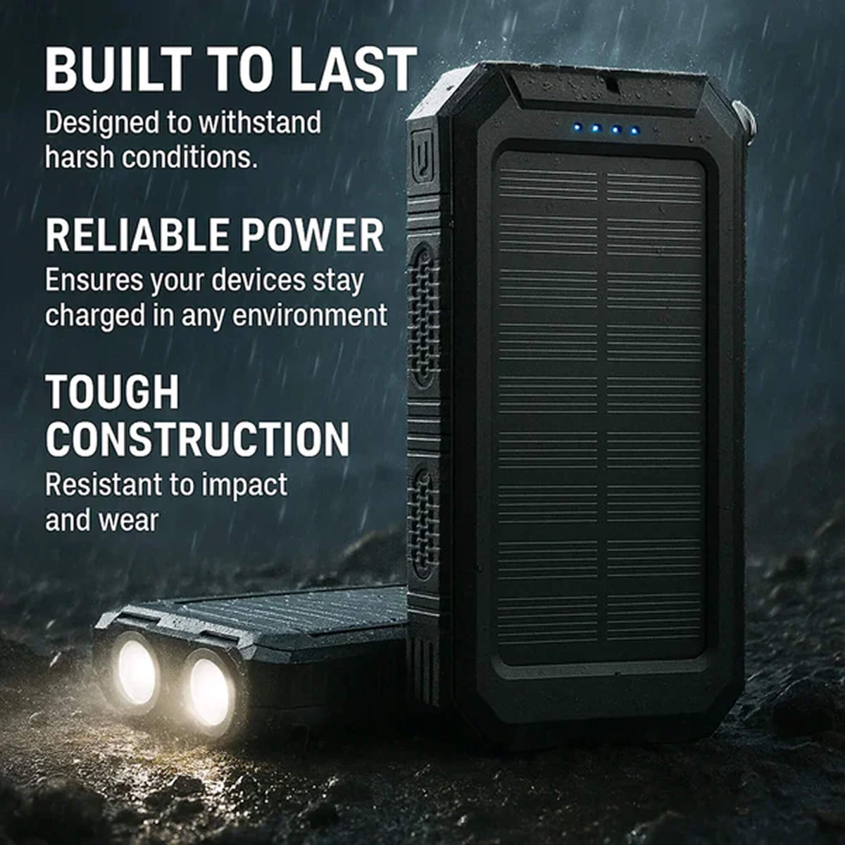 Batería recargable de 500000 mAh, cargador portátil de doble puerto USB para emergencias al aire libre con panel solar y linterna LED para camping, viajes y senderismo | Thomler