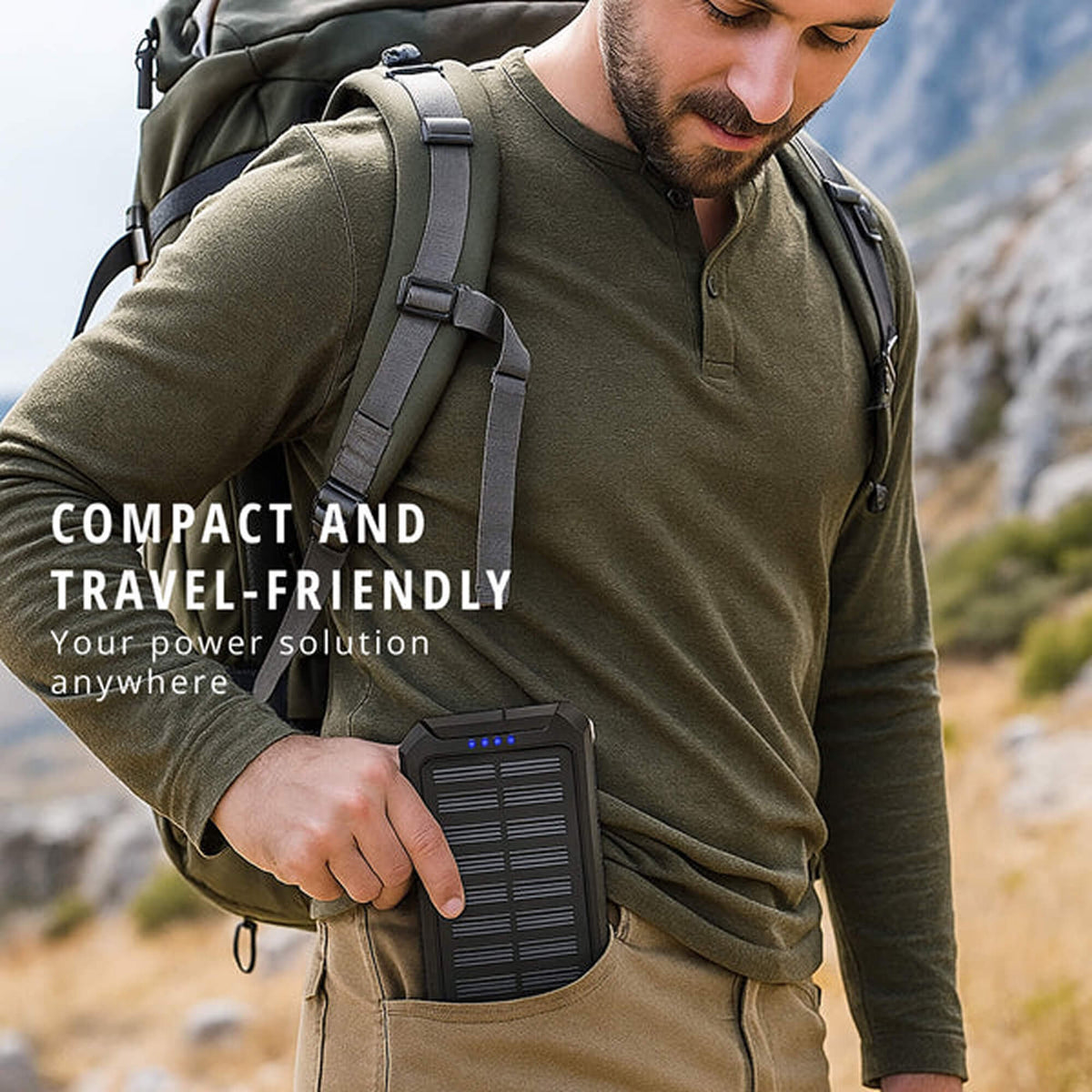 Batería recargable de 500000 mAh, cargador portátil de doble puerto USB para emergencias al aire libre con panel solar y linterna LED para camping, viajes y senderismo | Thomler