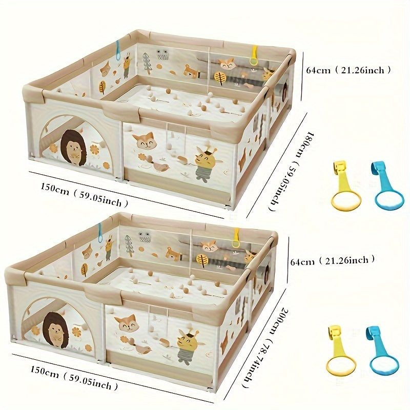 Cushioned Baby Play Yard with Animal Prints for Safe Indoor & Outdoor Exploration | Thomler