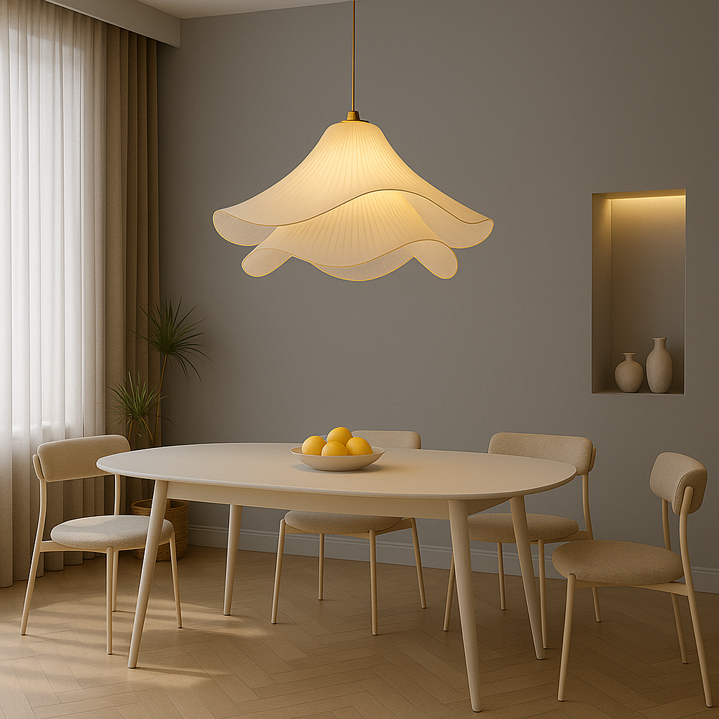 Florale stoffen hanglamp voor de eetkamer – Verstelbaar plafondarmatuur met zacht gelaagd ontwerp, 16-24 inch formaten, E26-fitting, Modern interieur L | Thomler