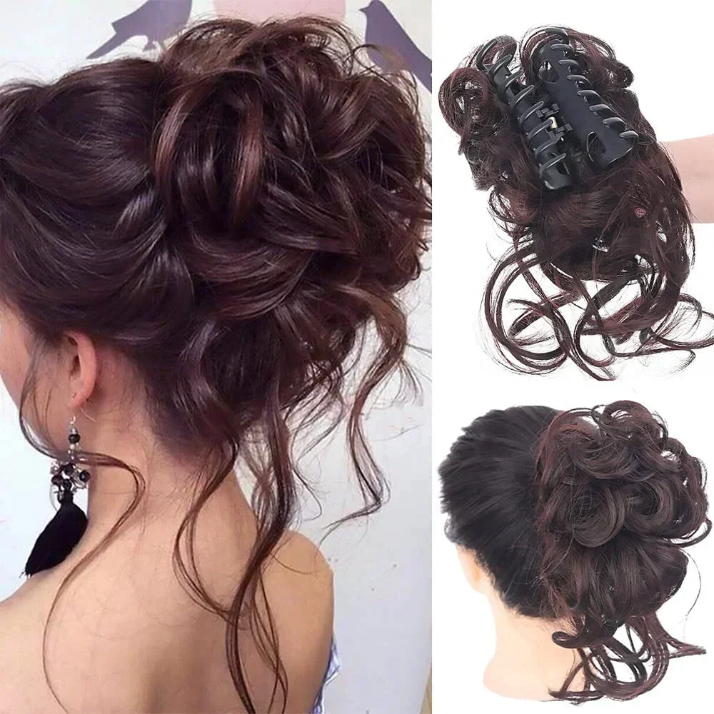 Synthetic Updo Hairpiece with Clip Attachment – Textured Volume for Thin or Fine Hair – Available in 18 Shades Including Blonde, Brown, Black, Gray