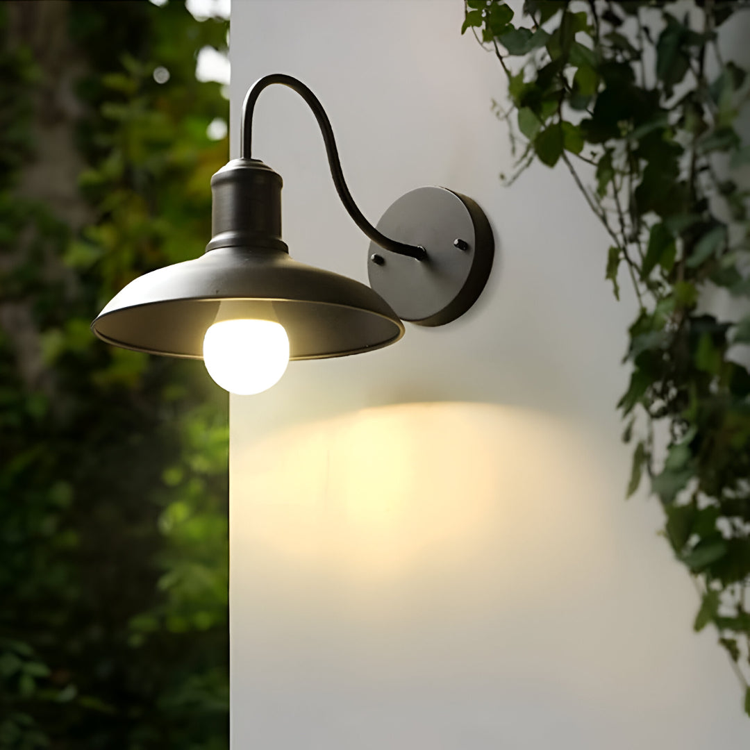 Iron Sconce Fixture with Curved Arm for Patio Garage Barn Entry 9-11 in Shade Weatherproof IP65 LED 1400 Lumen Neutral White Metal Housing | Thomler