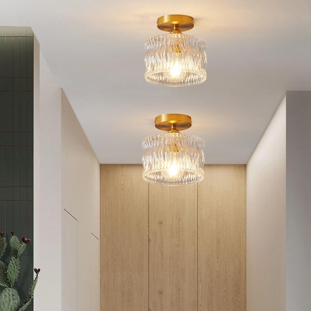 Flush Mount Ceiling Light 10 Inch Gold Metal Glass Shade for Bedroom Hallway Entryway E26 Socket Modern Ambient Fixture Home Décor | Thomler