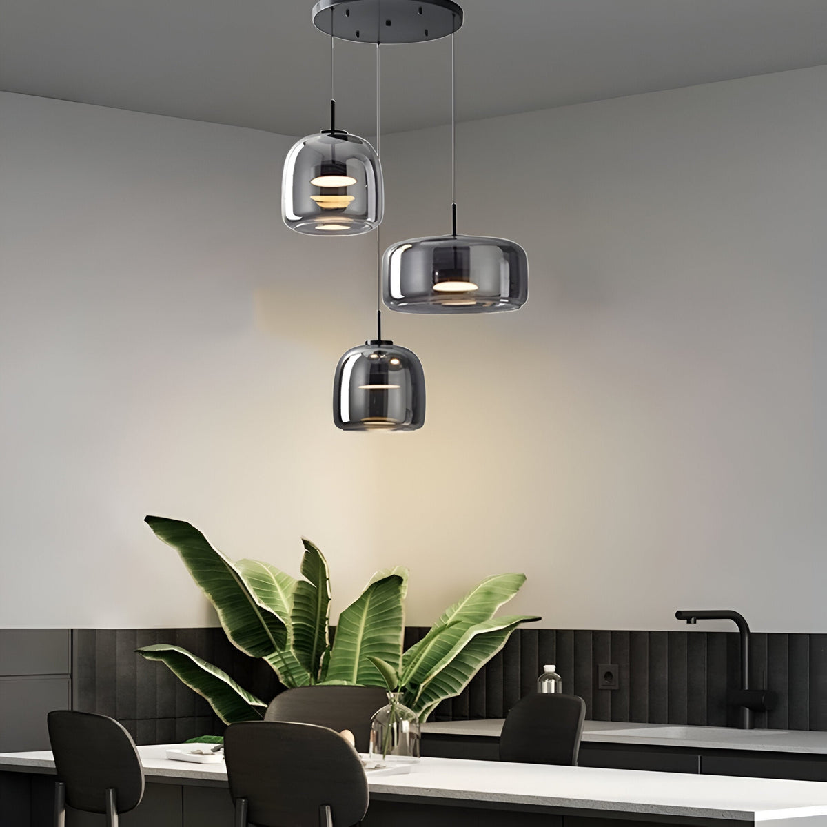 Glass Hanging Ceiling Fixture with Adjustable Cord for Dining Tables & Kitchen Islands | Color-Tunable LED Modern Farmhouse Style | Thomler