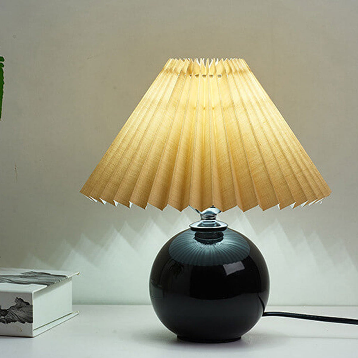 Ceramic Accent Lamp with Fabric Shade 11x9.5 in E26 Socket for Nightstand Desk Study Room Reading Light Modern Home Decor | Thomler
