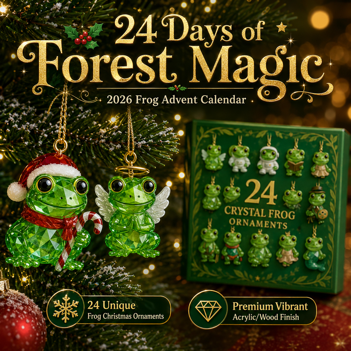 Crystal Frog Ornament Advent Calendar – 24 Miniature Collectible Charms for Christmas Countdown & Year-Round Display