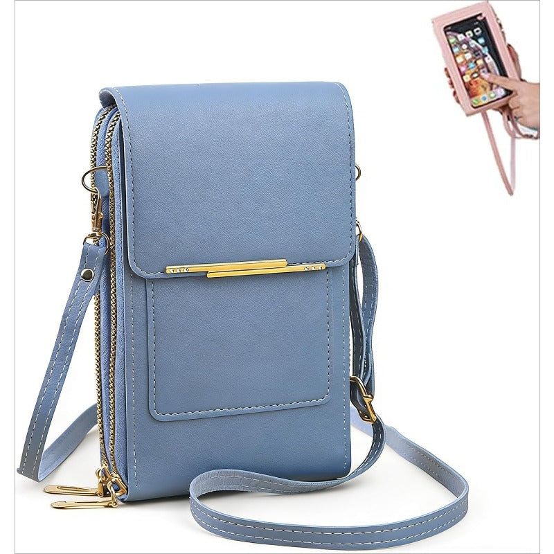 Touchscreen Crossbody Phone Wallet with RFID Blocking for Cards & Cash – Waterproof PU Leather Mini Purse Holds 6.7 in Smartphones | Thomler