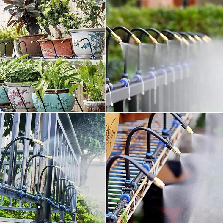 Outdoor Misting System 66 ft with 20 Copper Nozzles – Patio Cooling & Garden Irrigation for Decks, Plants & Greenhouses | Thomler