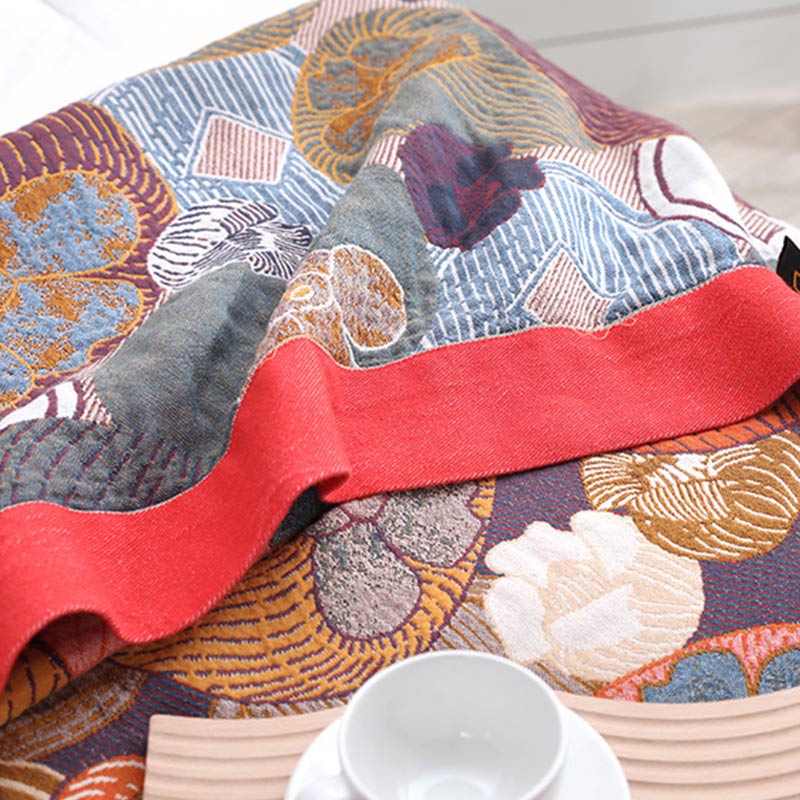 Reversible Cotton Gauze Quilt with Persimmon Pattern - Lightweight Summer Blanket for Bed, Sofa & Travel - Queen, King & Full Sizes