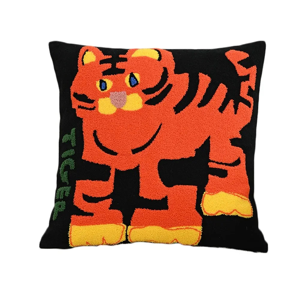 Geborduurde sierkussenhoes 45x45 cm vierkant dierenmotief Scandinavische stijl katoen-polyester mix kussensloop bank slaapkamer decoratie bank accent | Thomler