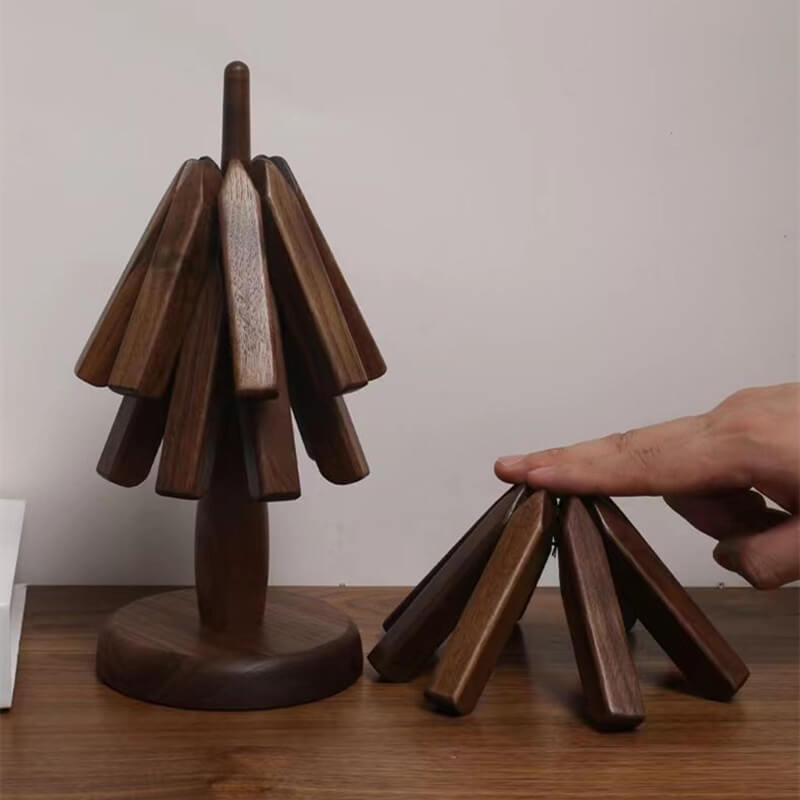 Wooden Heat Protector for Hot Pans & Pots — Walnut Folding Stand with Tree-Inspired Shape for Kitchen Tables, Countertops & Dining Rooms | Thomler