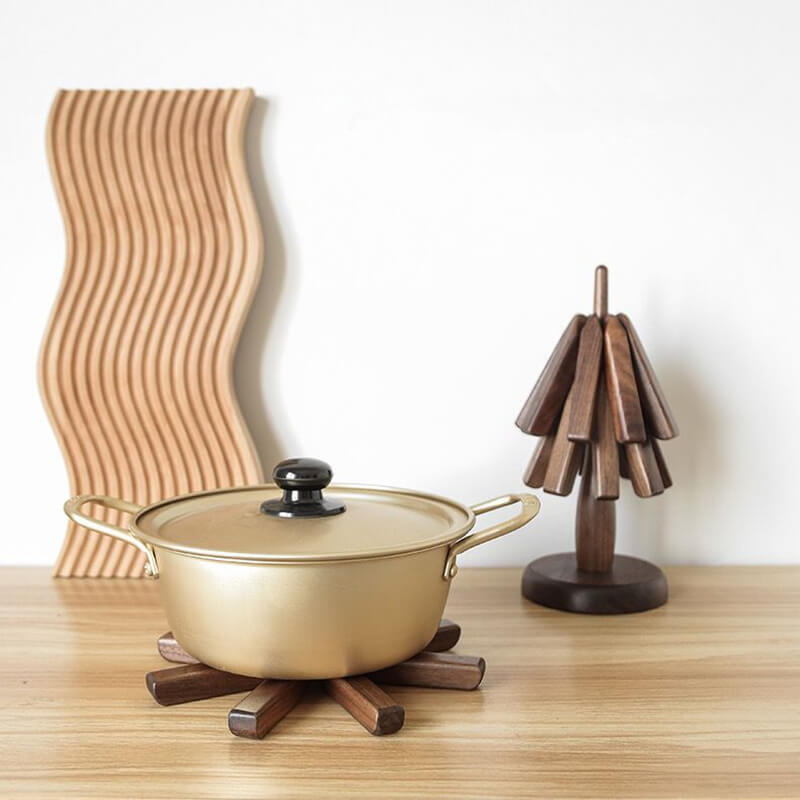 Wooden Heat Protector for Hot Pans & Pots — Walnut Folding Stand with Tree-Inspired Shape for Kitchen Tables, Countertops & Dining Rooms | Thomler