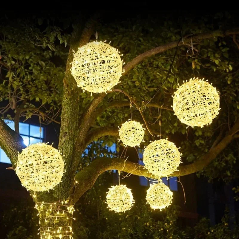 Woven LED Globe Light 8 Inch Weatherproof Hanging Outdoor Sphere for Patio Yard Deck Party String Linkable Ambient Glow | Thomler