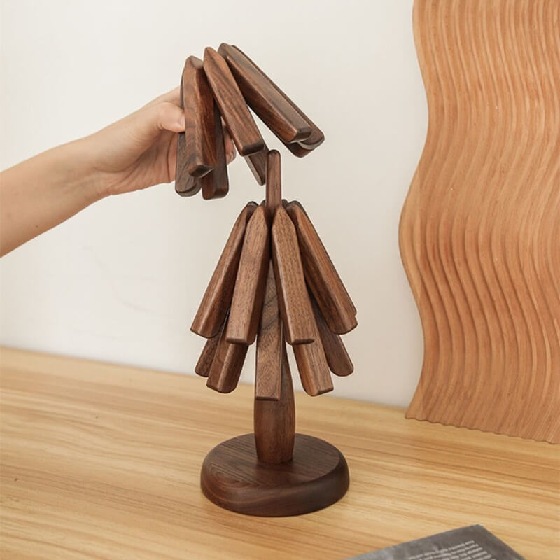 Wooden Heat Protector for Hot Pans & Pots — Walnut Folding Stand with Tree-Inspired Shape for Kitchen Tables, Countertops & Dining Rooms | Thomler
