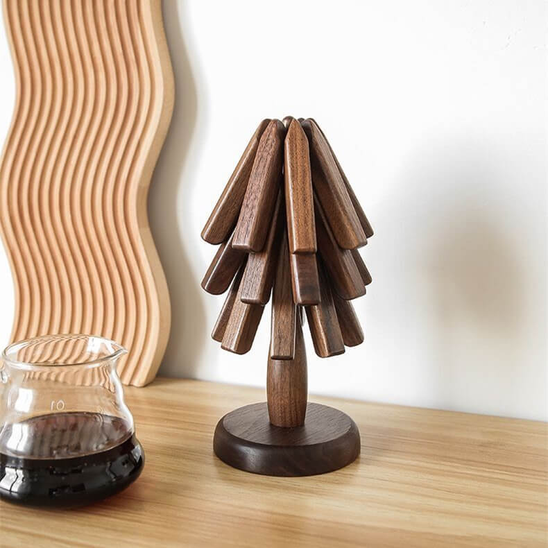 Wooden Heat Protector for Hot Pans & Pots — Walnut Folding Stand with Tree-Inspired Shape for Kitchen Tables, Countertops & Dining Rooms | Thomler