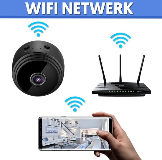 Draadloze mini-beveiligingscamera HD 1080P voor binnenshuis, home monitoring systeem met nachtzicht, 150-graden groothoeklens, oplaadbaar, wifi-bewaking | Thomler