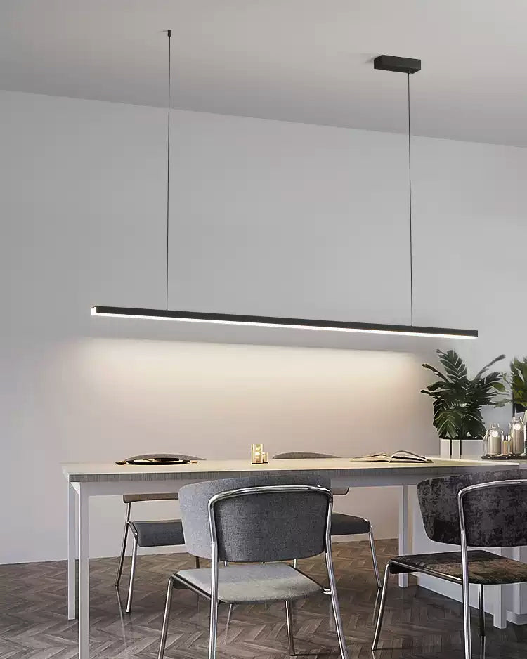 Suspended LED Strip Fixture for Countertop Islands – Dimmable Metal Bar Light with Remote in Matte or Gloss White – 39 to 102 in Adjustable