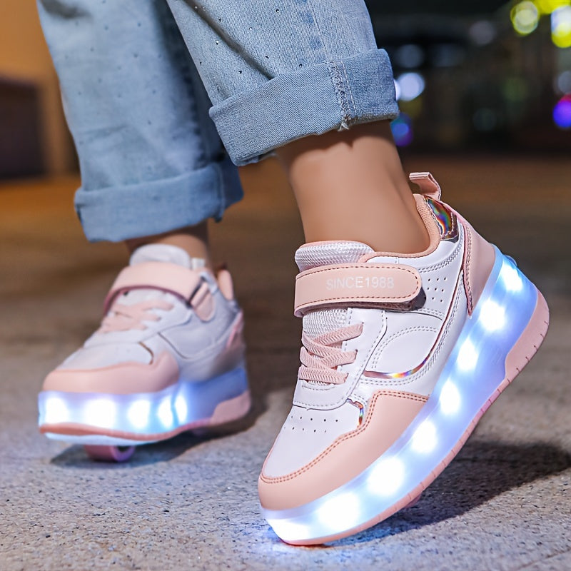 LED-Rollschuh-Sneaker für Kinder mit abnehmbaren Rollen – USB-aufladbare Inlineskates für Jungen & Mädchen