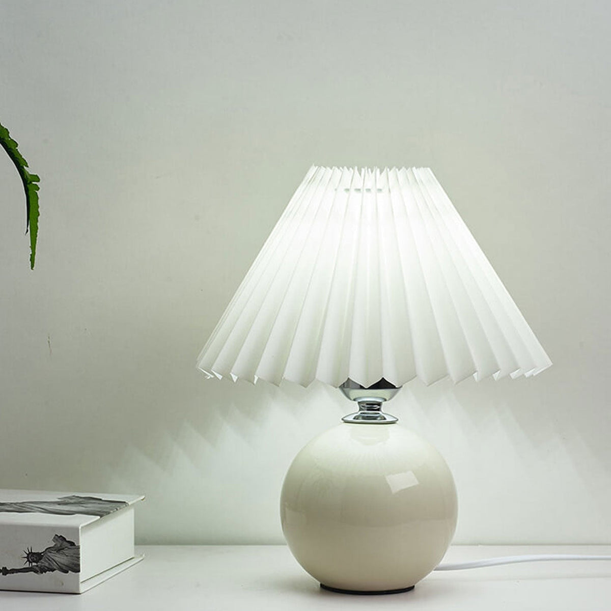 Ceramic Accent Lamp with Fabric Shade 11x9.5 in E26 Socket for Nightstand Desk Study Room Reading Light Modern Home Decor | Thomler