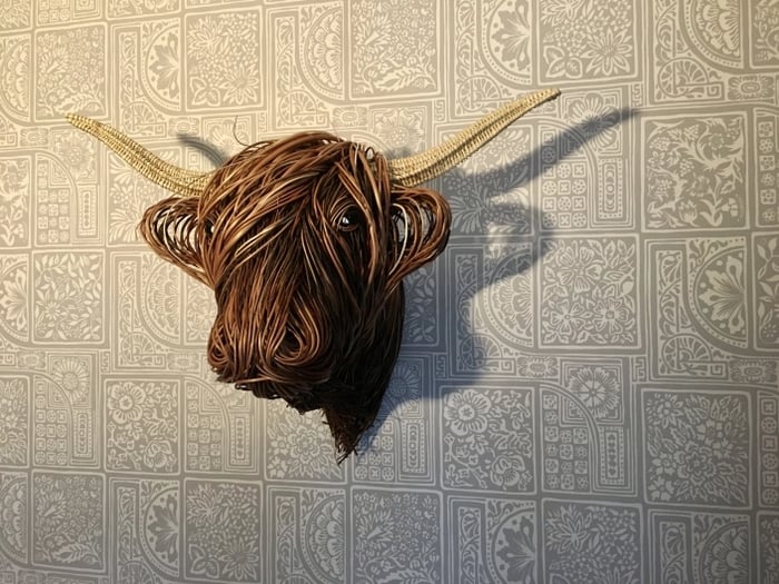Woven Cattle Head Wall Hanging Natural Fiber 25×21 Inch Statement Piece Farmhouse Boho Decor Textured Animal Sculpture | Thomler