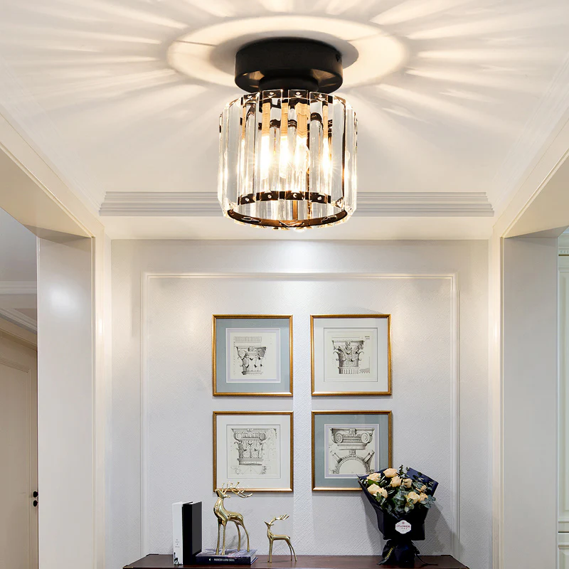 Decorative Flush Mount Light Fixture with Glass Cube and Metal Accents E27 Socket for Entryway Bedroom Small Room Ambient Overhead Lighting | Thomler