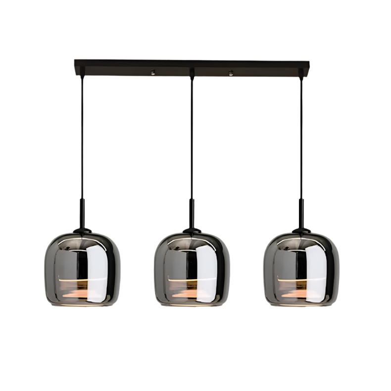 Lámpara de techo de cristal ahumado con casquillo E27, acabado negro y cable ajustable para isla de cocina, dormitorio y comedor, estilo minimalista escandinavo | Thomler