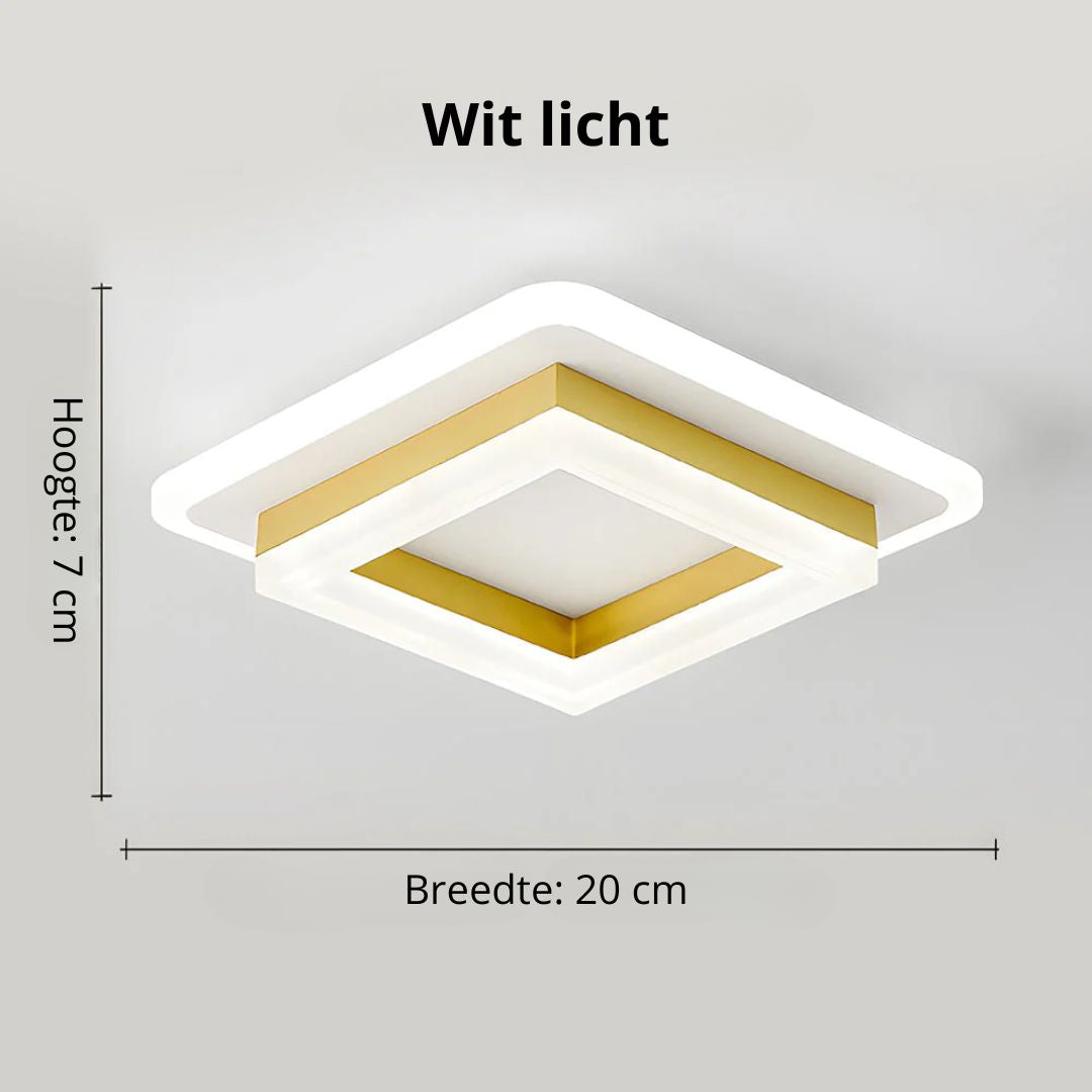 Flush Mount LED Light Fixture Square Layered Design 1920 Lumens for Bedroom Hallway Living Room Kitchen Den Black Gold Finish Contemporary M | Thomler