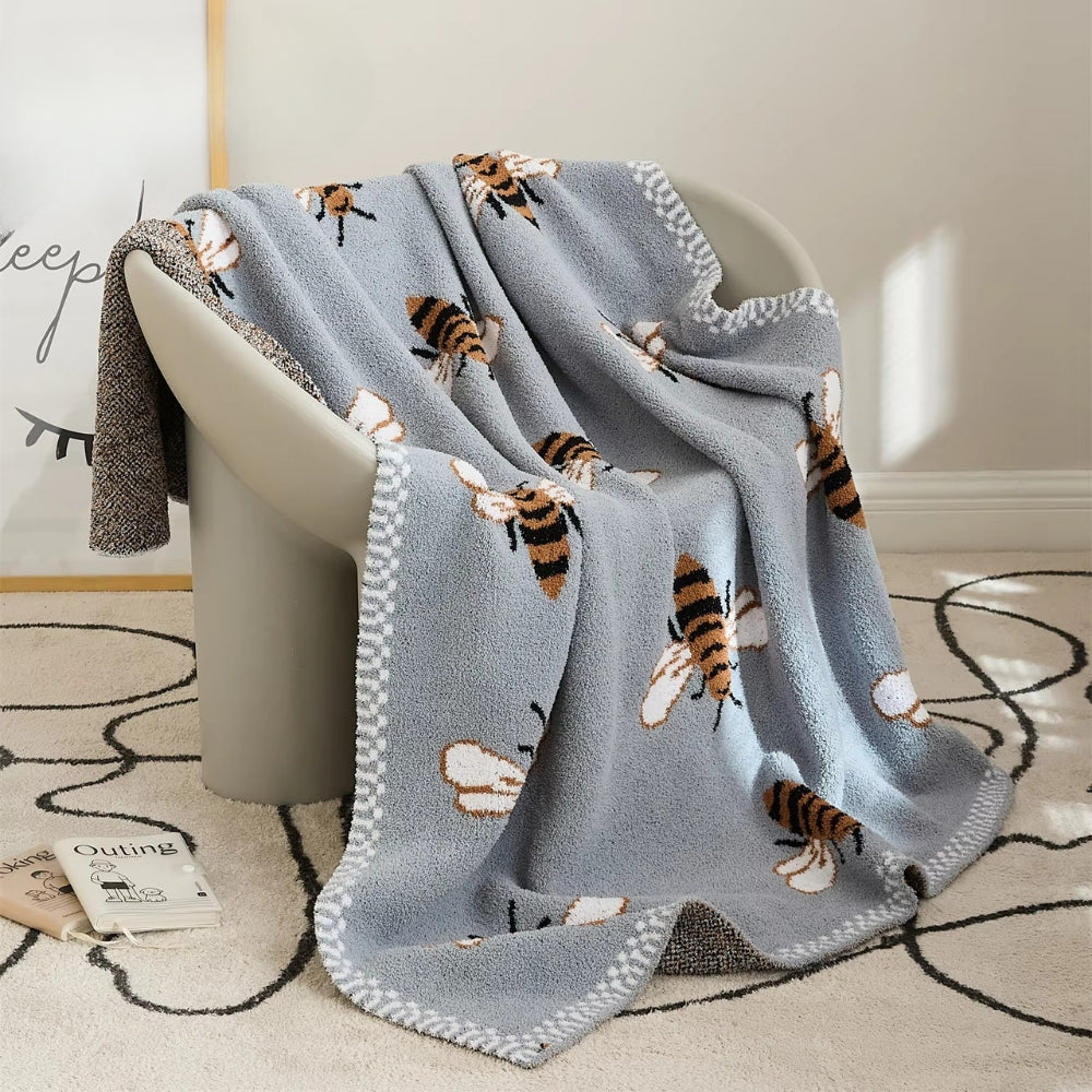 Honeybee Jacquard Knit Throw Blanket – Lightweight Microfiber for Couch, Bed & Travel – 51×63 Inch