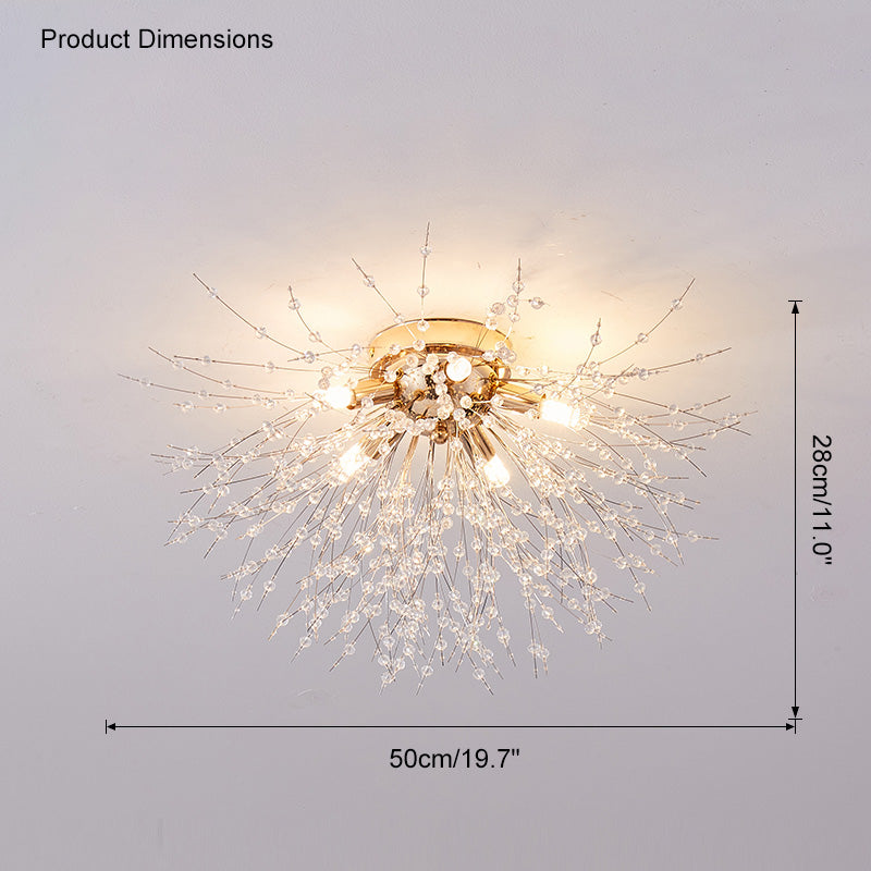 Flush Mount Ceiling Light with Crystal Dandelion Design – 16 in Gold & Silver Fixture for Bedroom, Hallway, Bathroom | Thomler