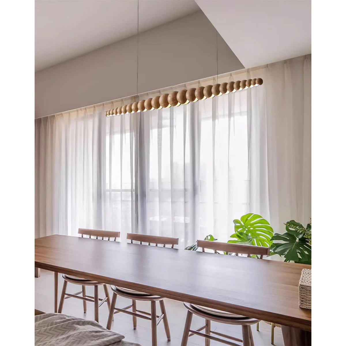 Lineare LED-Deckenleuchte Holz & Metall 3000K für Kücheninsel Esszimmer höhenverstellbare Pendelleuchte Barlicht modern minimalistisch Skandi | Thomler