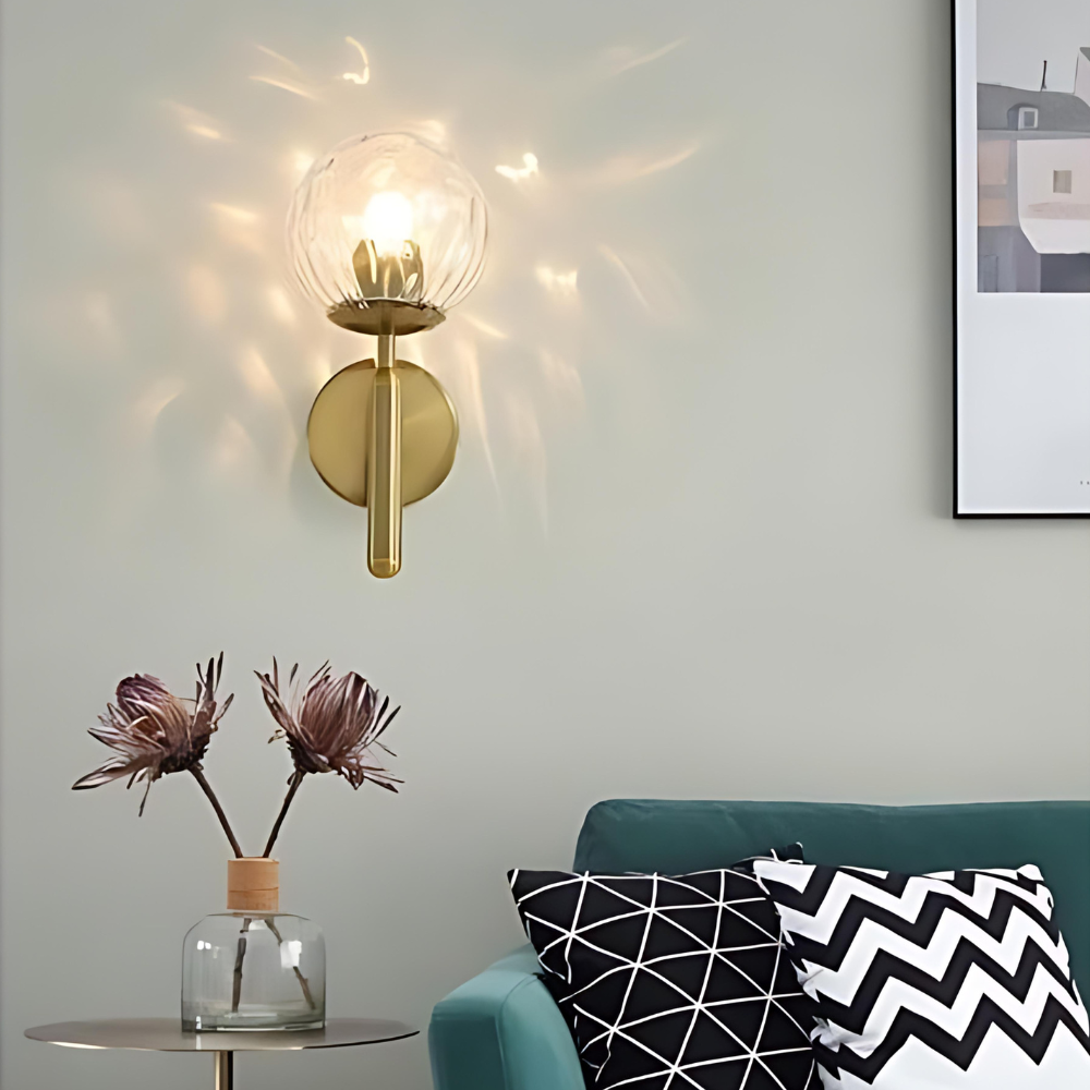 Globe Wall Sconce with 5.5-Inch Glass Shade Black and Gold Finish Bedroom Hallway Ambient Light E14 Socket Modern Minimalist Design for Entr | Thomler