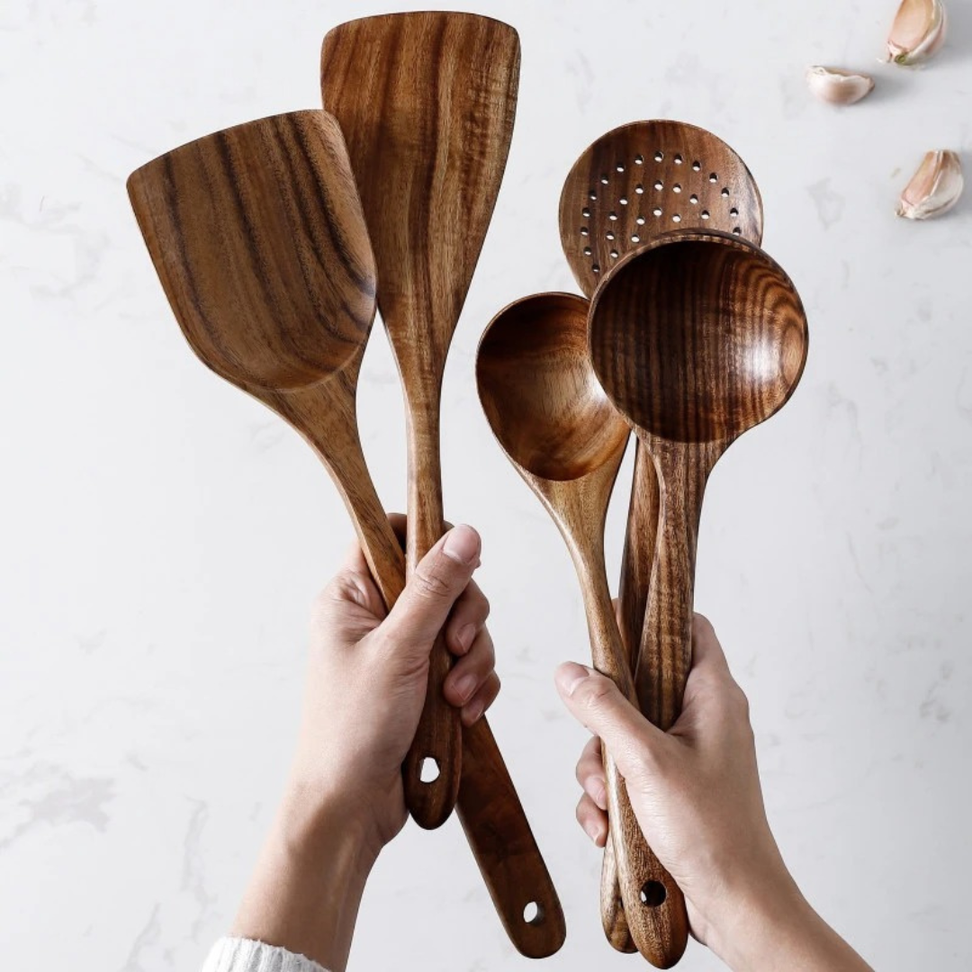 Cuchara de cocina de madera de nogal macizo para utensilios antiadherentes – Utensilio seguro para remover, voltear y servir para el uso diario en la cocina | Thomler