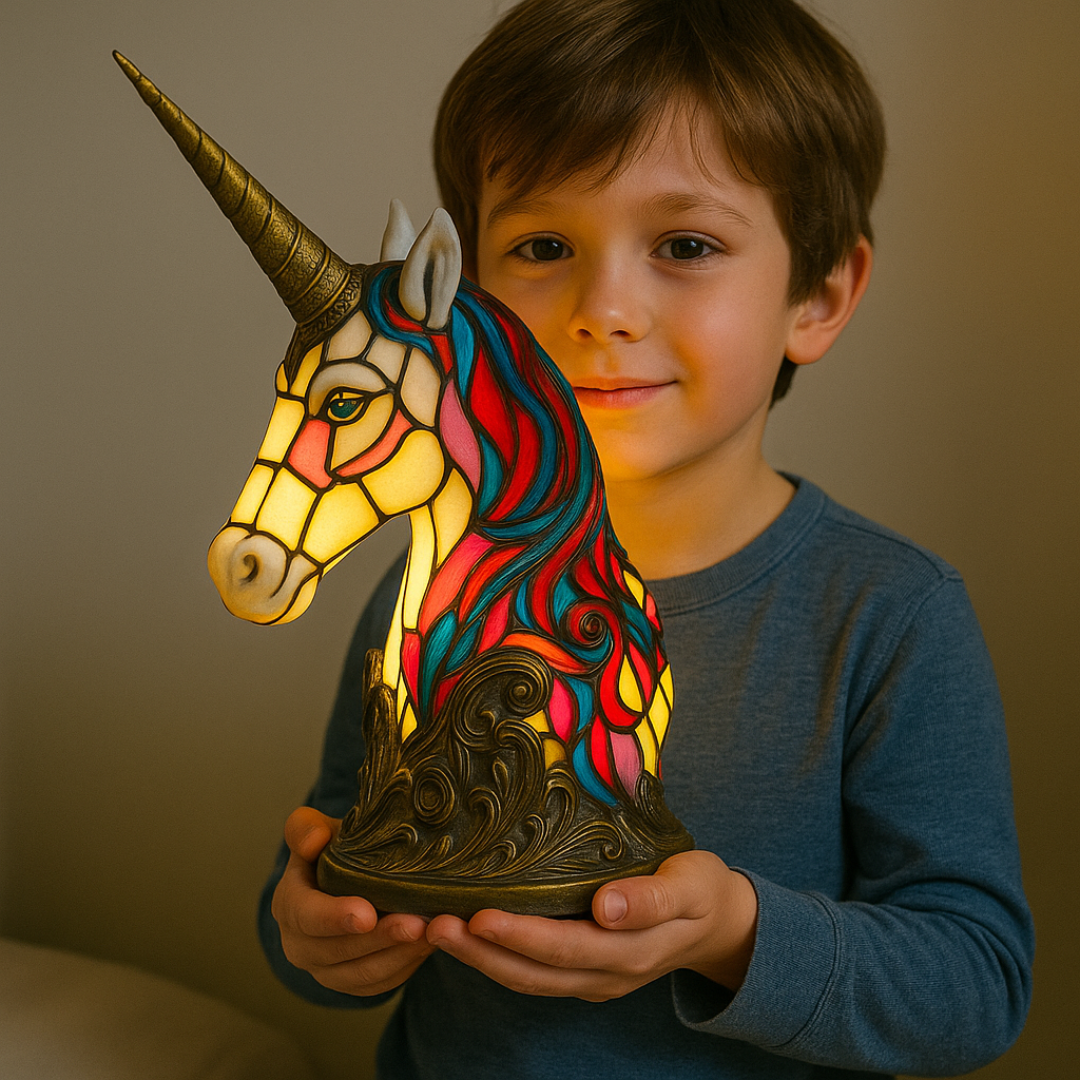 Lámpara de noche de unicornio hecha a mano con luz cálida para habitaciones infantiles, guarderías y decoración de mesita de noche - Lámpara de escritorio de animal de fantasía caprichosa, regalo | Thomler