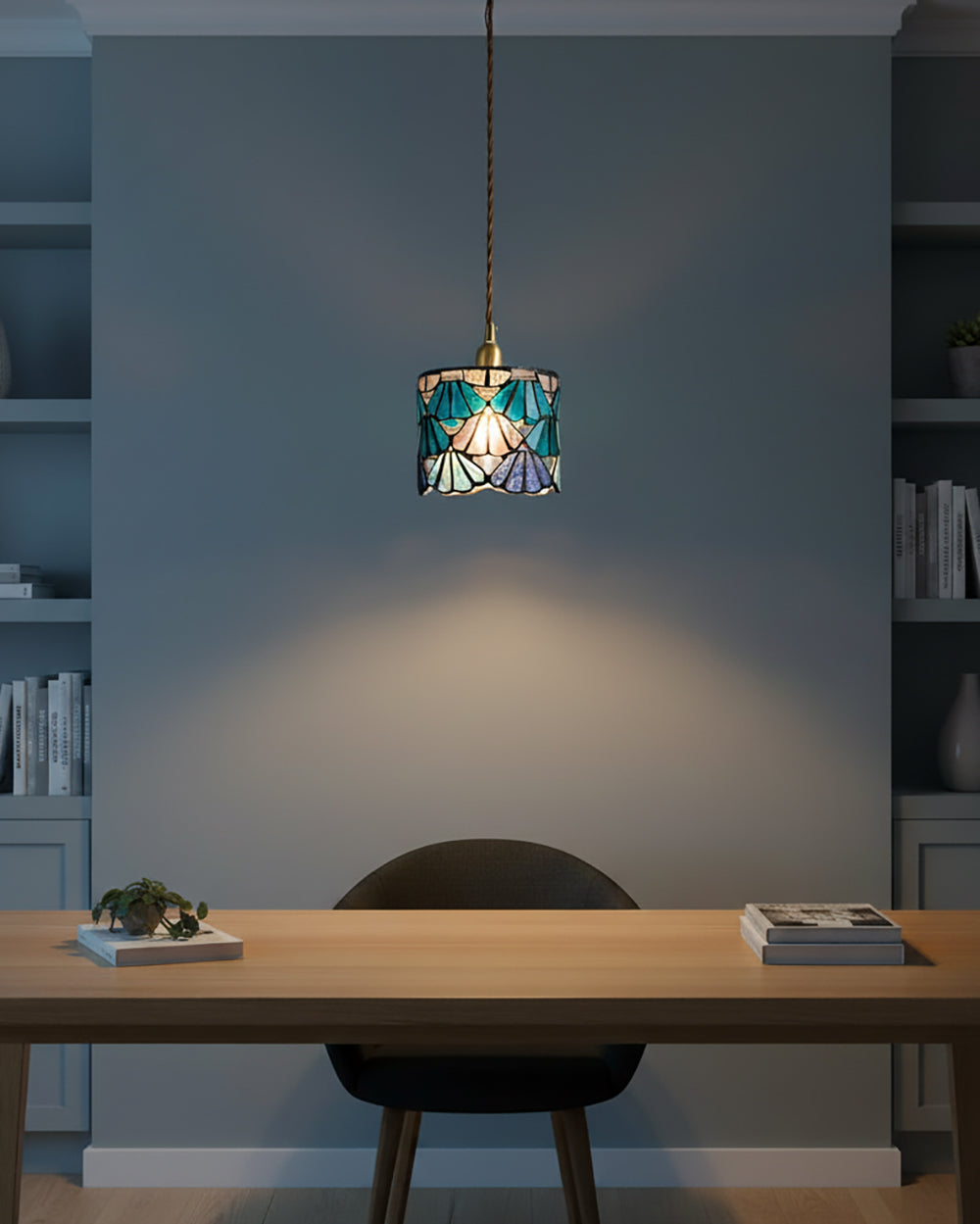 Hanging Ceiling Lamp with Tinted Glass Shade 5.3 Inches for Dining Room, Kitchen Island, Bedroom Decor, Brass Accent Fixture, Adjustable Cor | Thomler