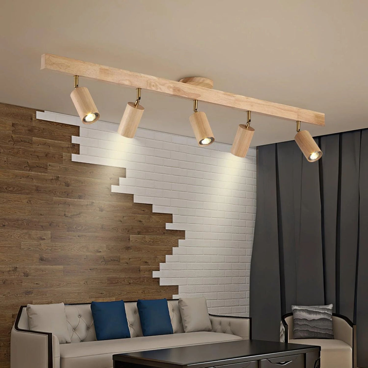 Deckenstrahler-Schiene Holzoptik verstellbare Spots für Küche Wohnzimmer Flur Bar Schienen-Deckenmontage ausrichtbare Akzentbeleuchtung | Thomler