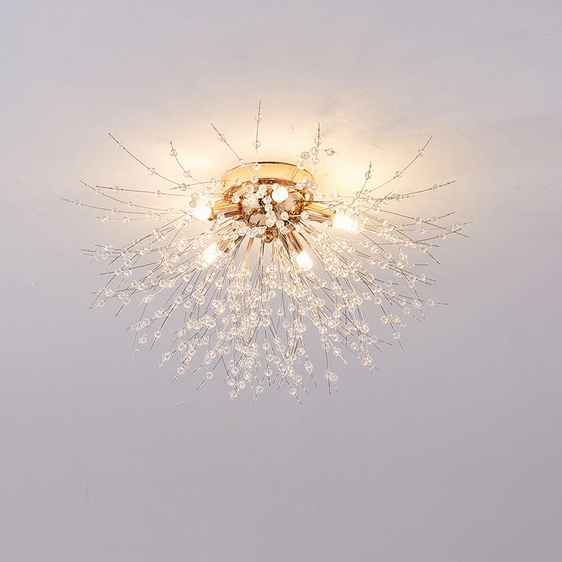 Flush Mount Ceiling Light with Crystal Dandelion Design – 16 in Gold & Silver Fixture for Bedroom, Hallway, Bathroom | Thomler
