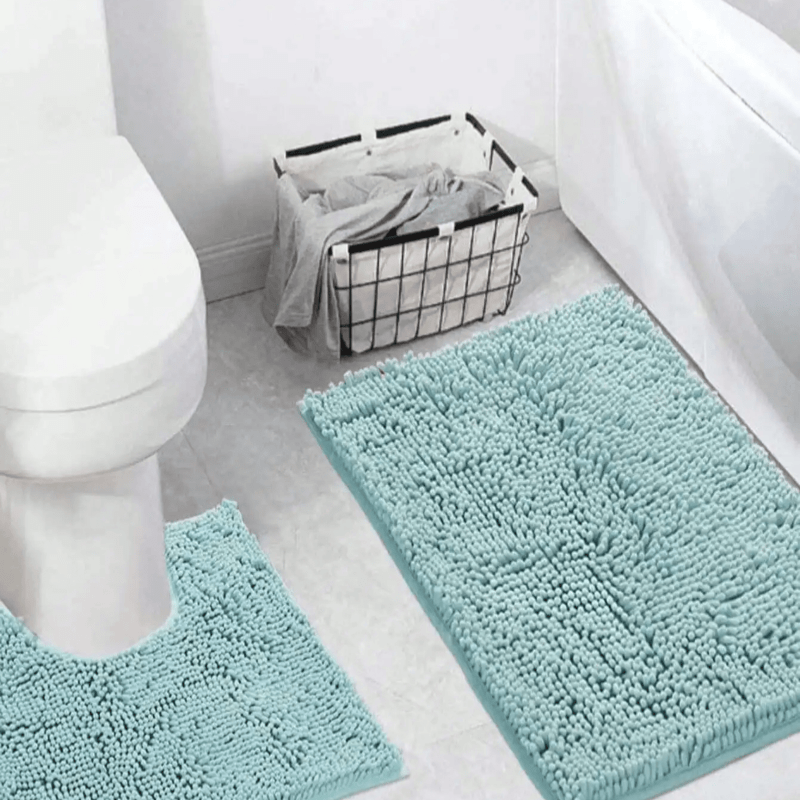 Plüsch-Chenille-Badematte, rutschfester, wasserabsorbierender Bodenteppich für Dusche, Bad, Toilette, Blau, 50 × 80 cm, weiches Polyester, rutschfeste Unterseite für W | Thomler