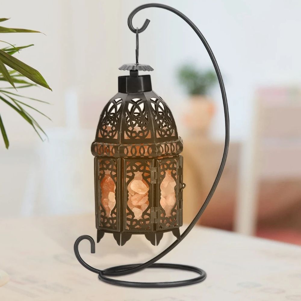Vintage-Tischlampe aus Eisen mit Salzstein