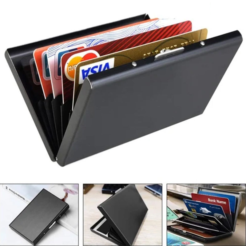 Slanke metalen kaarthouder met RFID-blokkeringstechnologie voor creditcards en contant geld