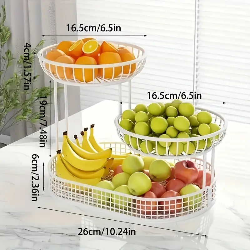 Drielagig aanrecht-opbergrek van metaal 10×9×6,5 inch goudkleurig presenteerrek voor fruit, snacks, hapjes en gebak in keuken of eetkamer | Thomler
