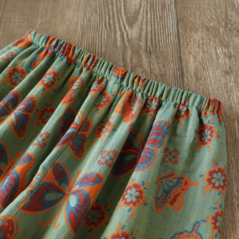 Vintage pyjamaset van katoen met vlinderprint voor dames, tweedelige nachtkleding met korte mouwen voor loungewear in de lente en zomer