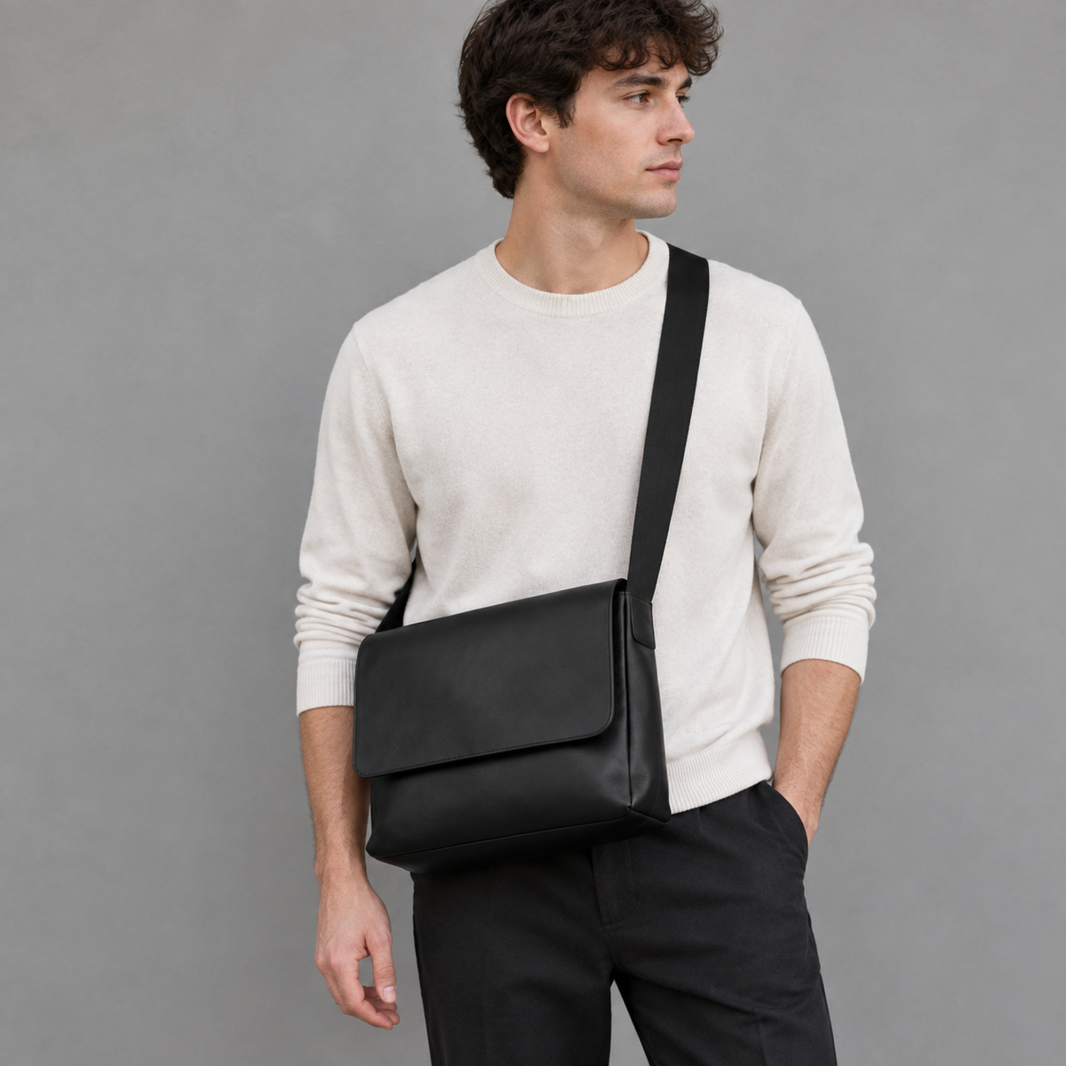 Black Messenger Bag 16 in – Laptop-Capable