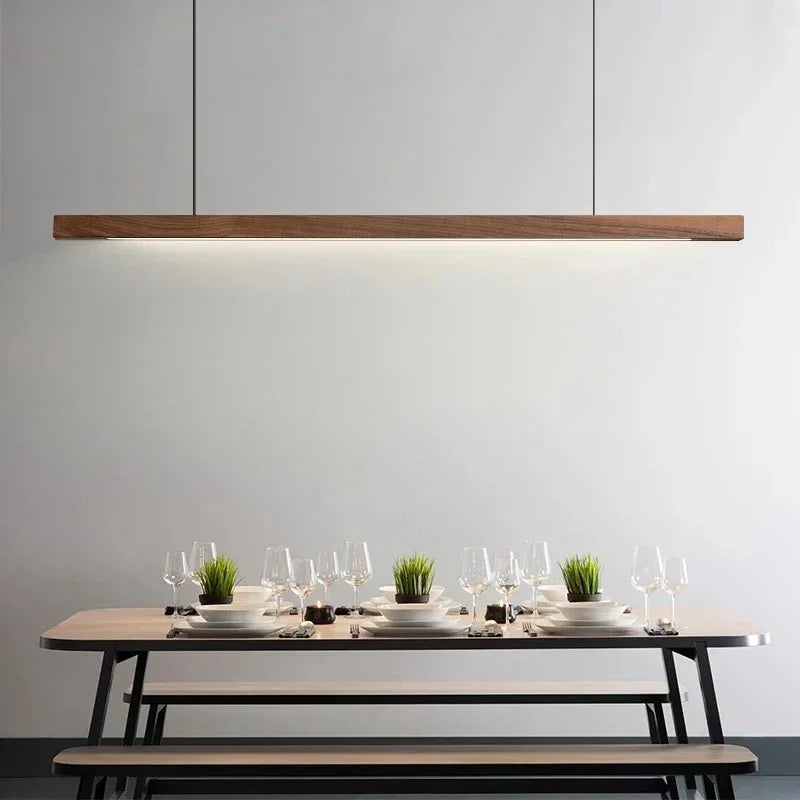 Linear Wood Hanging Light for Kitchen Island & Dining Table – Adjustable LED Ceiling Fixture in Pine or Walnut, 31-71 in Wide, Dimmable Opti | Thomler