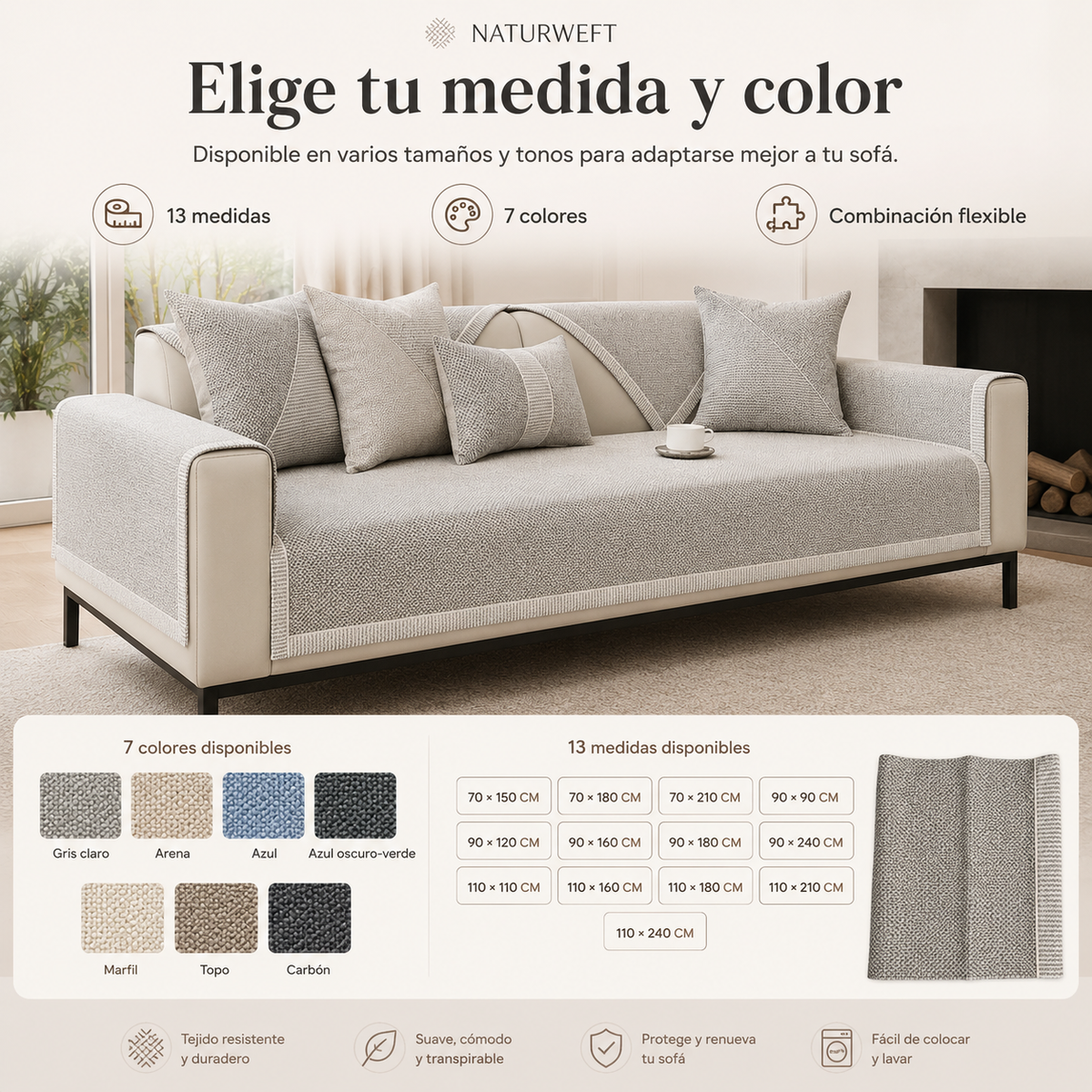 Quilted Non-Slip Sofa Cover with Latex Grip – Mix-and-Match Protection for Couch Seats, Backs & Arms