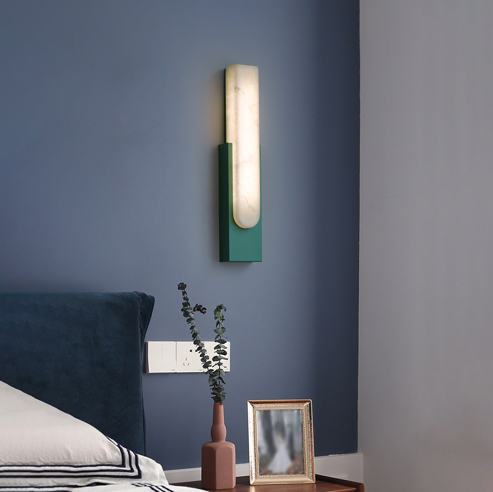 LED Sconce Light 20 Inch Vertical Alabaster Shade Gold Base Hardwired Modern Bedroom Hallway Wall Fixture for Contemporary Homes | Thomler