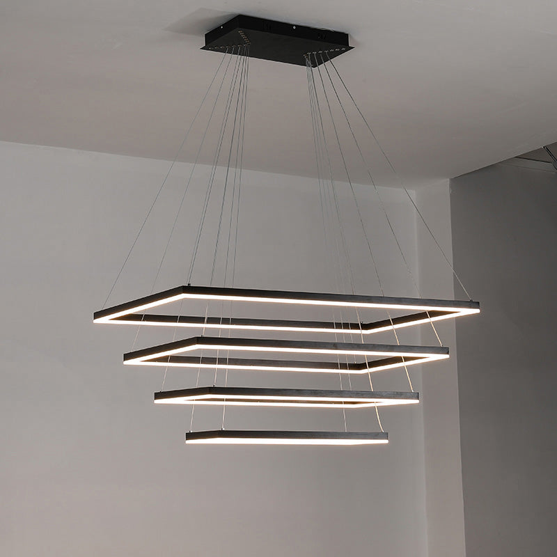 Multi-Tier Linear Suspension Fixture with Integrated LED, Adjustable Cable, Matte Black Metal Frame for Dining & Living Spaces | Thomler